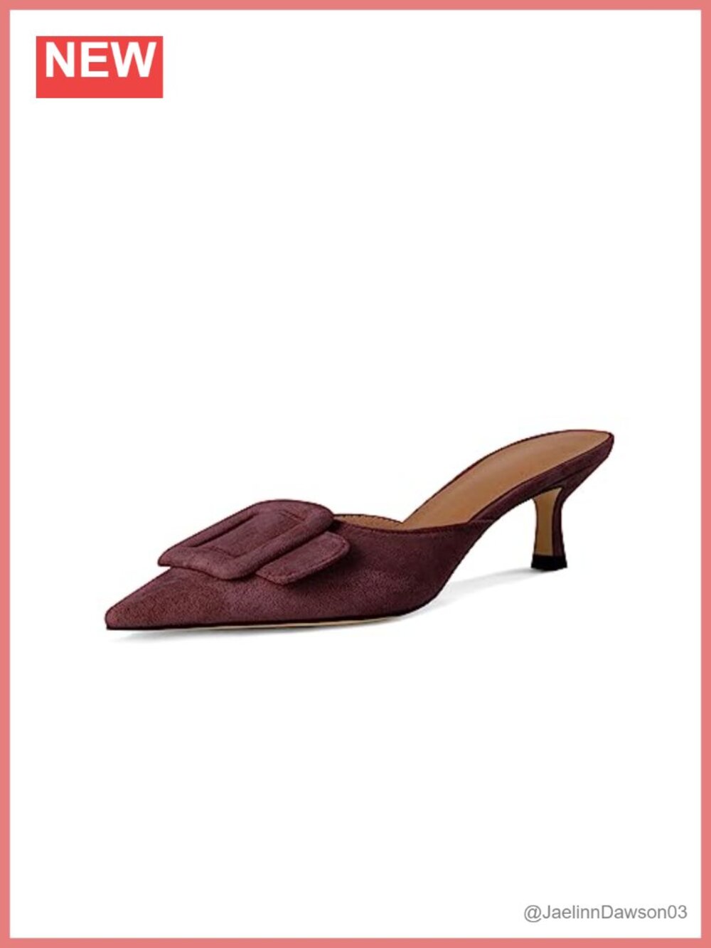 Suede Kitten Heel Mules Pointed Toe Square Buckle Backless Slip On Dress Sandals